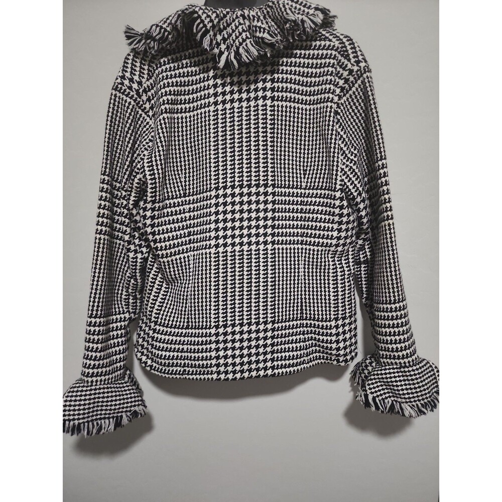 Anne Fontaine Houndstooth Black Blazer Cotton Ruffle Jacket SZ 4 Small Y2K - Picture 5 of 5